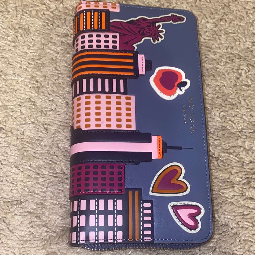 Kate Spade Blue Wallet with Cityscape Design